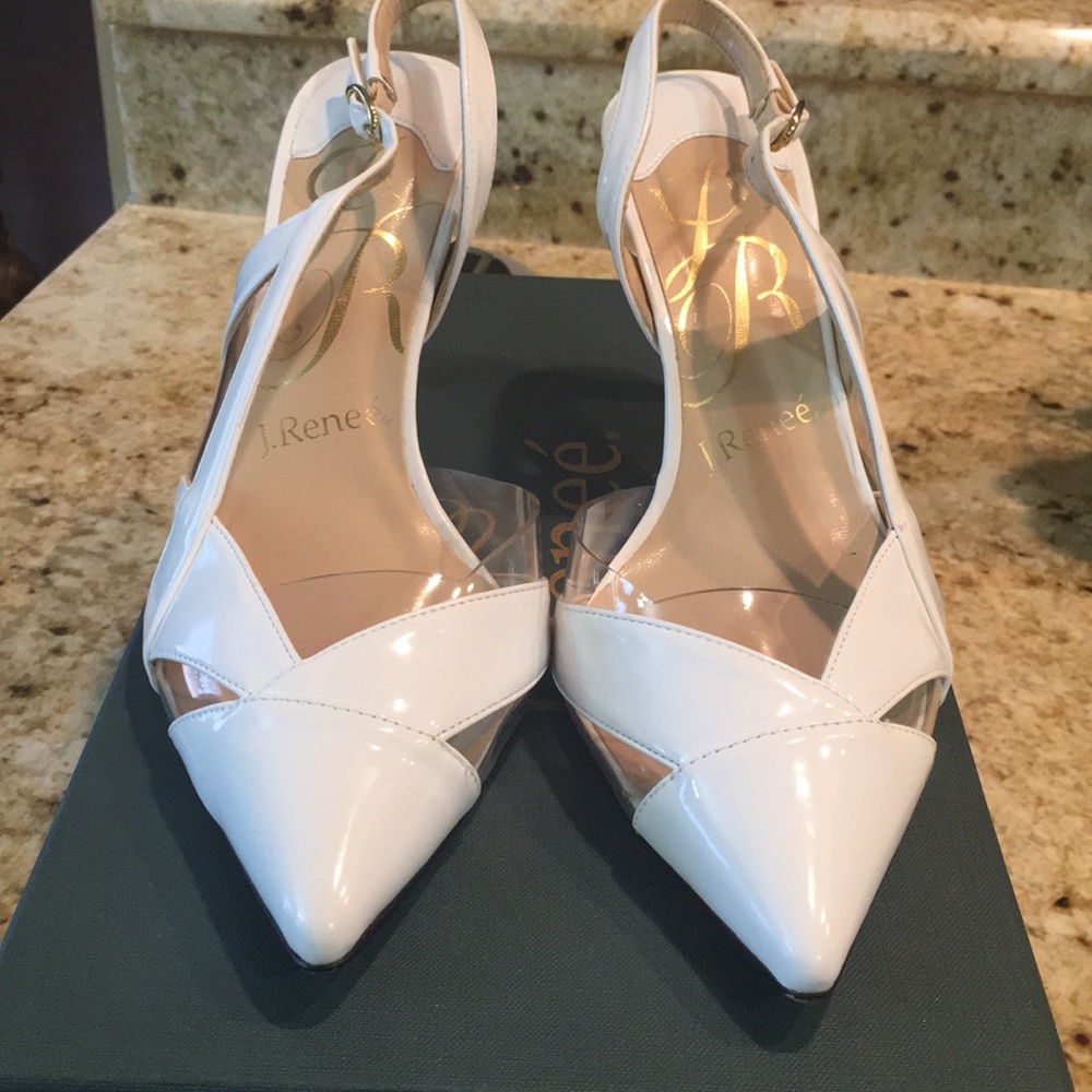 J.Renee’ White Slingback Patent/Vinyl Heels